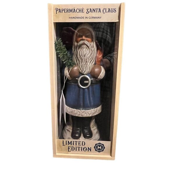NIB Marolin PaperMache Blue 13" Limited Edition Santa Claus Feather Tree Figure - Picture 1 of 5